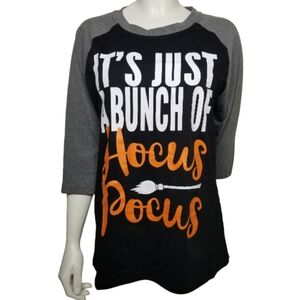 It's Just A Bunch of Hocus Pocus Halloween T Shirt Women 3/4 Sleeve Raglan Tee L